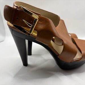 Michael Kors Carla Platform Heels Brown Leather Sandals Womens 9 Or 9.5 ?